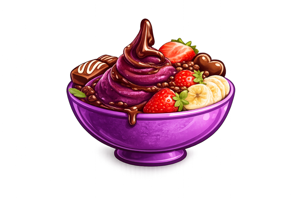 Acai com frutas e chocolate